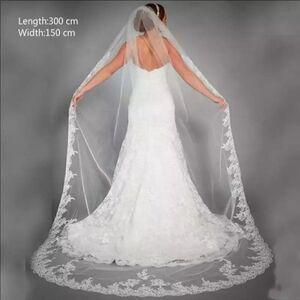 Elegant White Lace Cathedral Bridal Veil - Wedding Accessory